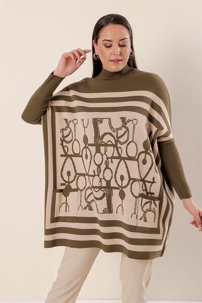 By Saygı Large Size Acrylic Sweater with Pockets Pattern