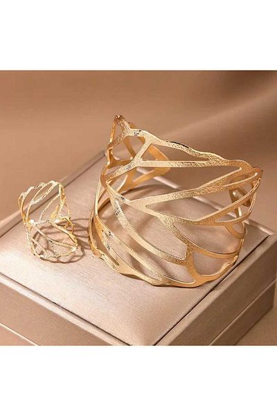 Beyna Gold Plated Leaf Pattern Bracelet and Ring Set Gift for Lover Gift for Mother
