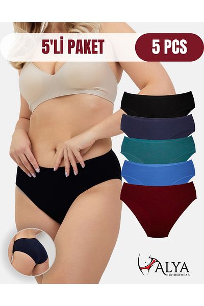 ALYA UNDERWEAR Chiloți din bumbac colorați Bato / Hipster pentru femei - roșu claret, bleumarin, negru, verde, indigo pachet de 5