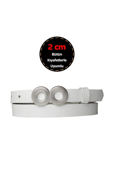GoDeri Curea de dama alb lapte - 100% piele naturala, 2 cm subtire, catarama argintie; Curea pentru rochie și pantaloni - GÖZO