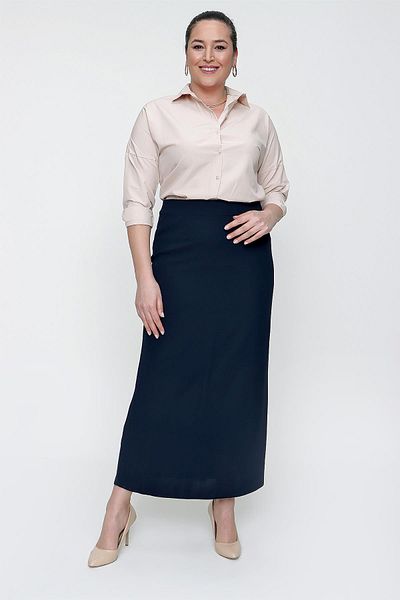 By Saygı Lined Plus Size Imported Crepe Long Skirt