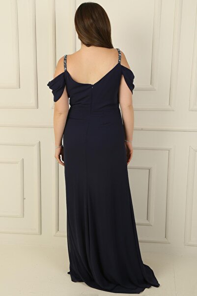 By Saygı Női kő részlet pántos alacsony ujjú oldalsó zsebkendő vállpántos nagy méretű sifon hosszú ruha