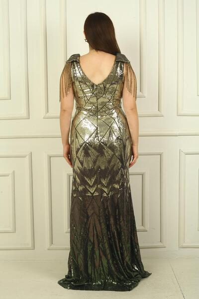 By Saygı Beaded Tassel Sleeve - Lined Long Evening Dress