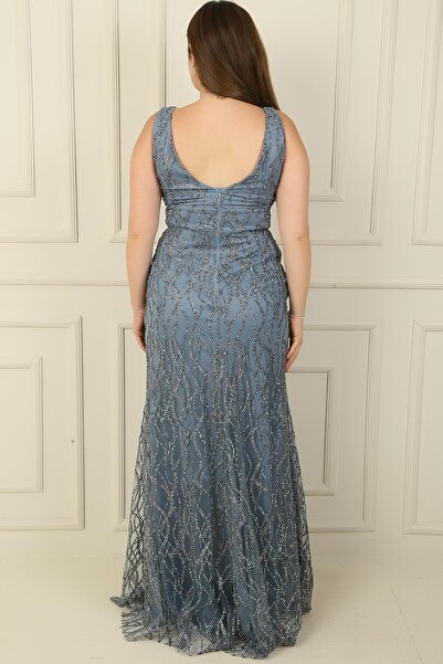 By Saygı Rochie lungă cu decolteu în V căptușit cu mărgele cu paiete