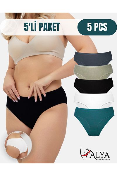 ALYA UNDERWEAR Chiloți din bumbac pentru femei, pachet de 5 - negru, verde închis, stras, alb, afumat