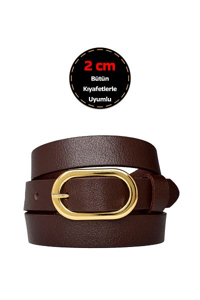 GoDeri Women &Apos; S Dark Brown Belt with 100% Genuine Leather, Gold Color Buckle 2 Cm; Dress, Pants Belt_2Oval