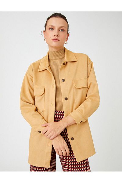 Koton Suede Look Oversize Shacket with Pockets