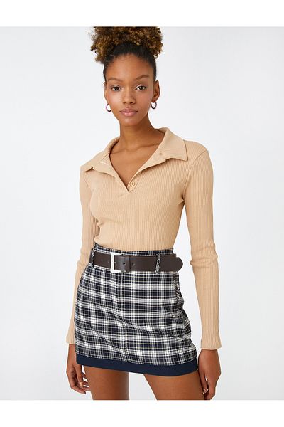 Koton Tricou cu mânecă lungă, cu gât polo, nasturi de bază