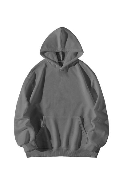 Scrovtie Unisex Anthracite Try Better Commander Printed Oversize Hooded Kangaroo Pocket Sweatshirt Hoodie