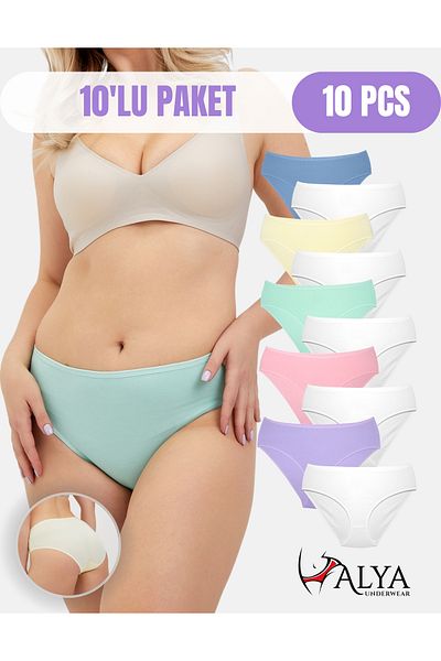 ALYA UNDERWEAR سراويل داخلية قطنية محببة - ملابس داخلية ملونة وبيضاء - عبوة من 10 قطع
