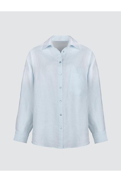 Jimmy Key Μακρυμάνικο λινό πουκάμισο με τσέπες Sky Blue Oversize