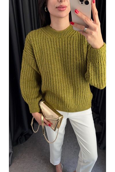 HAZELANNA Thessaloniki Knit Oil Green Sweater
