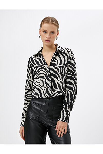 Koton Košile s dlouhým rukávem se vzorem Zebra s detailem kapes a skrytými knoflíky