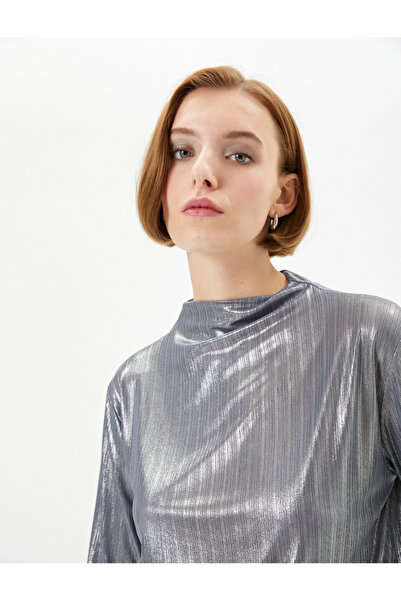 Koton Μακρυμάνικο T-Shirt Μεταλλικό γυαλιστερό γιακά