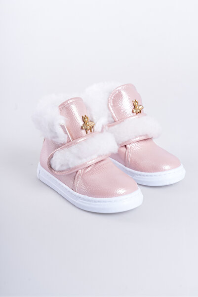 CAMOLLA Pembe Parlak Kürklü Arı Detaylı Cırtlı Kaymaz Taban Kız Çocuk Bot