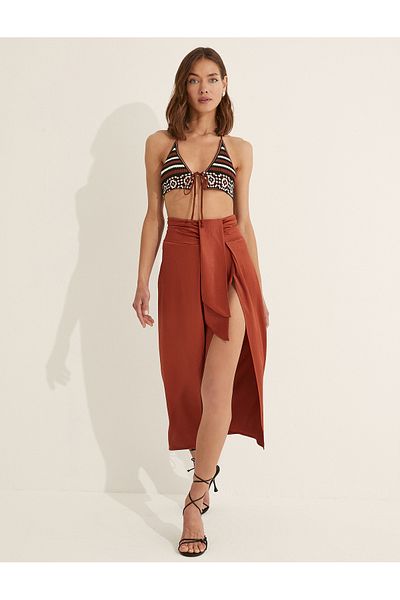 Koton Melis Ağazat X Koton - Slit Belted Midi Skirt