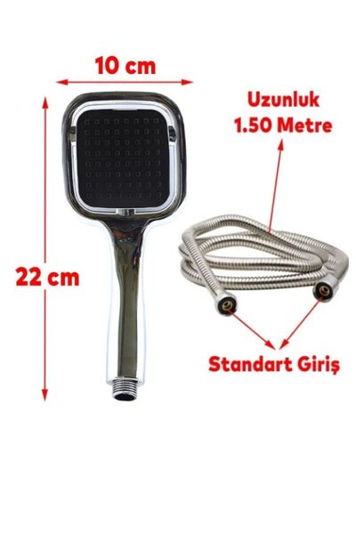 LarinHome Siyah Kare Banyo Duş Seti Hortum Mafsal Ve Başlık Set