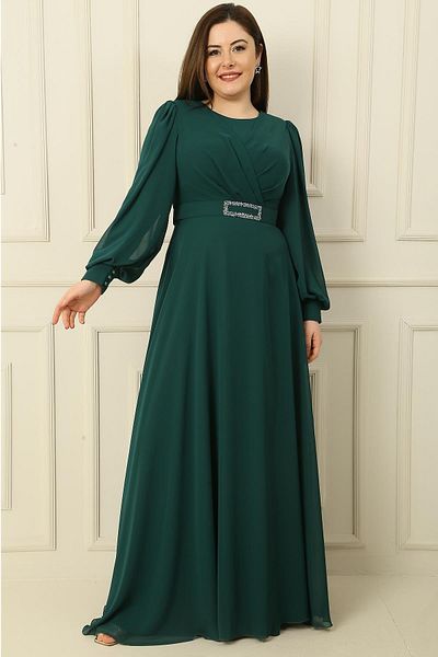 By Saygı Rochie Hijab lungă cu guler dublu în talie căptușită cu centură