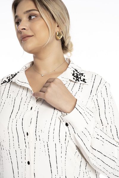 SEDNA Plus Size Stone Detailed Satin Shirt 1030 - Ecru