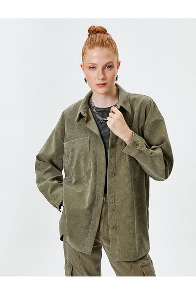 Koton Oversize Shirt Jacket Pocket Detailed Buttoned