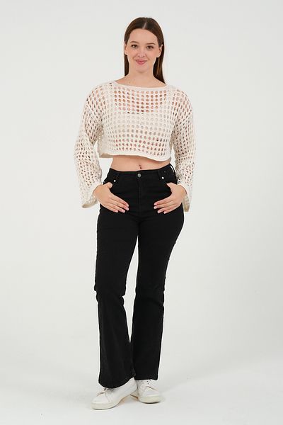 VALUE FASHION Dimensiune standard Crop crem Tricotat foarte elegant Pulover tricotat brodat (cu cadou beretă)