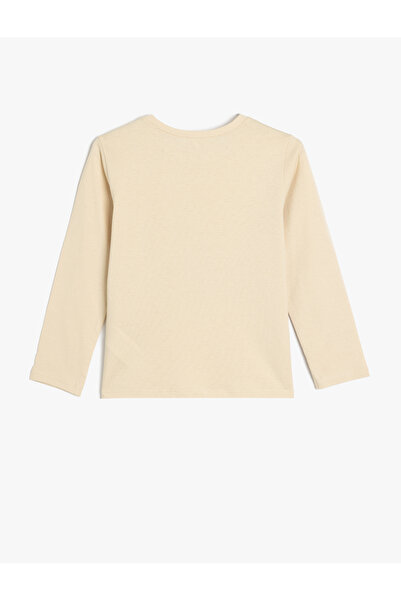 Koton Βαμβακερό μακρυμάνικο μπλουζάκι με λαιμόκοψη - με λεπτομέρεια εκτύπωσης