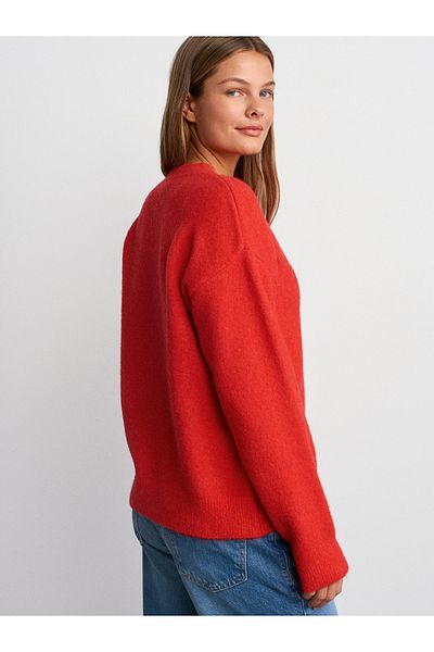 Dilvin 10640 Pulover de tricotaj cu textura moale cu gât roșu