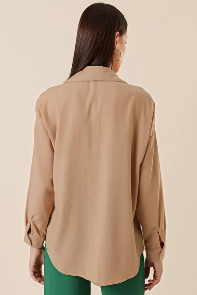 By Saygı Single Pocket Oversized Seersucker Linen Shirt