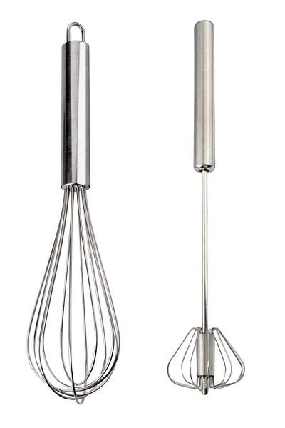 BARENDA Set of 2 Large Size Stainless Steel Beater Semi-Automatic Luxury Dowry Set Whisk Egg Beater