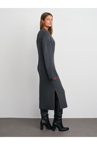 Dilvin 90236 Smoked M. - Knitwear Dress with Crew Neck and Slit