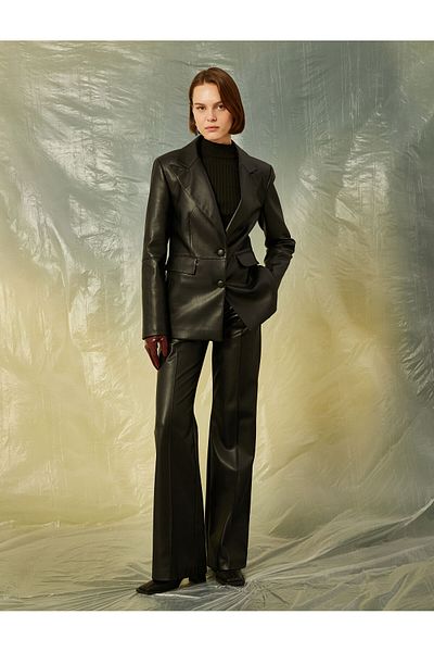 Koton Ribbed Leather Look Palazzo Trousers