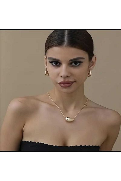 Beyna Gold Plated Water Drop Necklace and Earrings Set Gift for Lover Gift for Mother