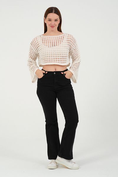 VALUE FASHION Dimensiune standard Crop crem Tricotat foarte elegant Pulover tricotat brodat (cu cadou beretă)