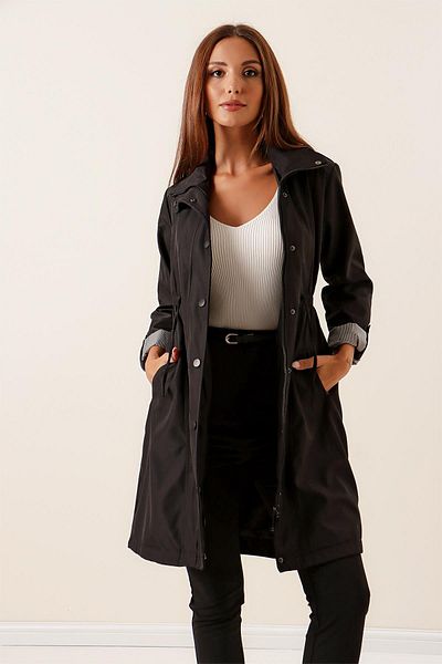 By Saygı Waist Tied Bad Square Sleeve Folded Lined Trench Coat