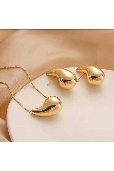 Beyna Gold Plated Water Drop Necklace and Earrings Set Gift for Lover Gift for Mother