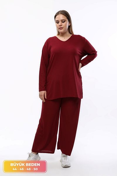 tarzımsüper Set de două piese cu fantă laterală de mărime mare, cu pantaloni confortabili din velur, tunică, 2 piese, set elegant de sus și de jos