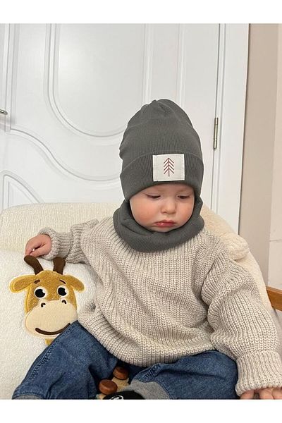 anna sofie New Series Light Khaki - 100% Cotton Ribbed Beanie Neck Collar Set (1-5 Years) Launch Price