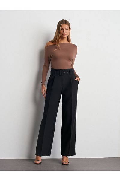 Dilvin 71571 Overlay Belted Trousers-Black