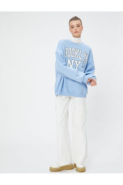 Koton College Printed Raised Sweatshirt - Relaxed Fit, Crew Neck, Long Sleeve