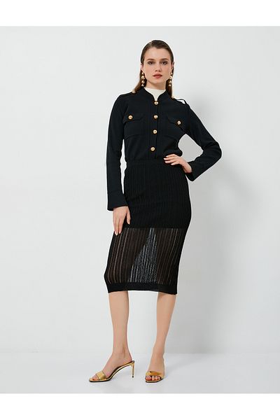 Koton Knitwear Cardigan Gold Button Pocket Epaulette Detailed