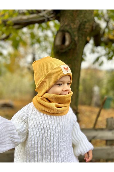 anna sofie Унисекс горчица (1-5 ГОДИНИ) оребрена 100% памучна шапка с яка с яка (ЦЕНА НА LASNMAN)