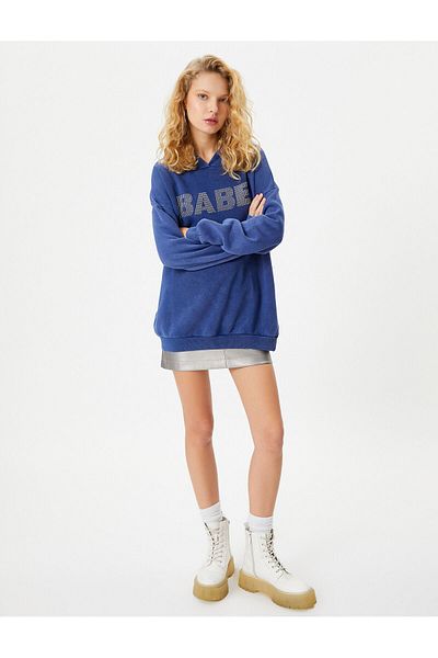 Koton Long Hooded Sweatshirt Embroidered Raised Cotton Comfortable Fit