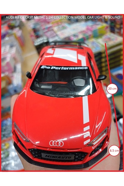 OYUNCAKSAHİLİ Audi R8 Performance Diecast Metal 1.24 Ölçek Model Büyükboy Ara...