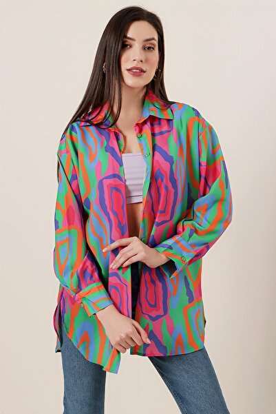 By Saygı Patterned Crepe Oversize Shirt
