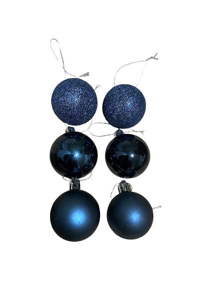 EkoStore 6 Pieces 4 cm Blue Christmas Ball Set in Silvery & Matte & Bright Colors