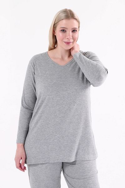 tarzımsüper Large Size Side Slit Double Suit with Corded Comfortable Trousers Tunic 2-Piece Stylish Bottom-Top Set