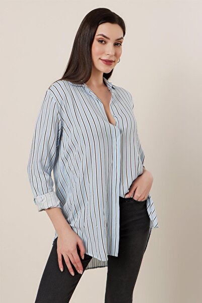 By Saygı Boyuna Çizgili Oversize Gömlek