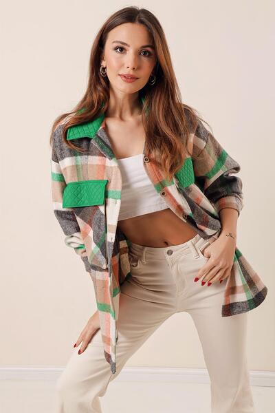 By Saygı Bag Pocket Garnished Lumberjack Oversize Shirt