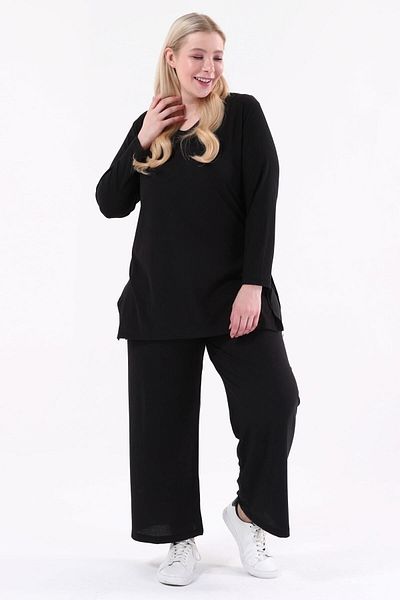 tarzımsüper Set de două piese cu fantă laterală de mărime mare, cu pantaloni confortabili din velur, tunică, 2 piese, set elegant de sus și de jos