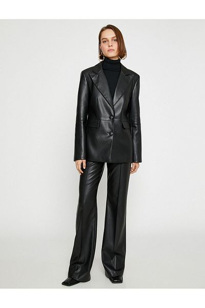 Koton Ribbed Leather Look Palazzo Trousers